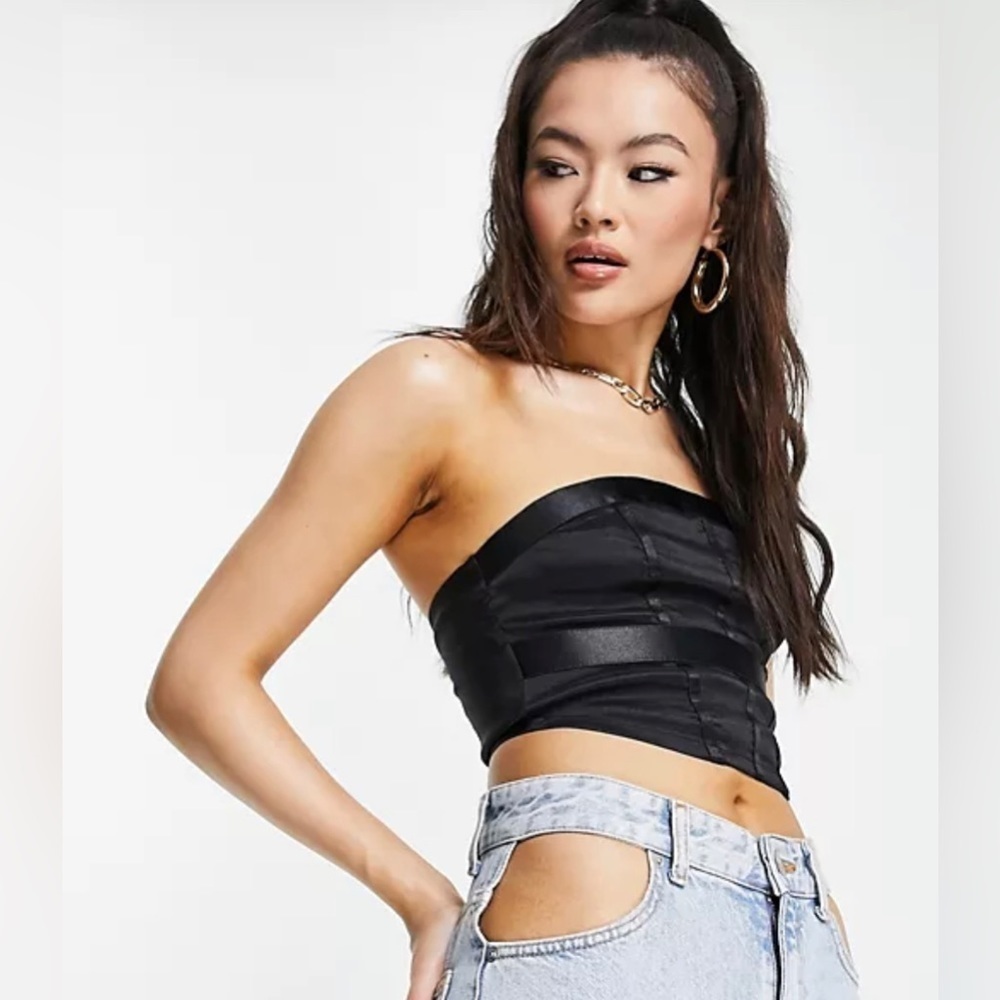 NaaNaa Grunge Corset Bustier Biker Indie Sleaze Top in Black Size 12